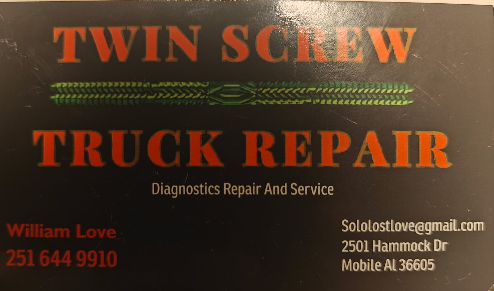 Twin Screw On-Site Truck Repair business card