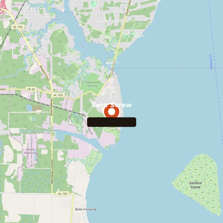Map of Mobile, Alabama — Twin Screw On-Site Truck Repair service area